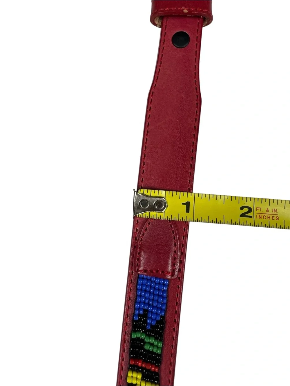 Justin Vintage Red Leather Beaded Belt Multicolor Seed Bead Western Boho Size 28